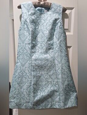 Sleeveless Mini Dress in Light Blue Damask